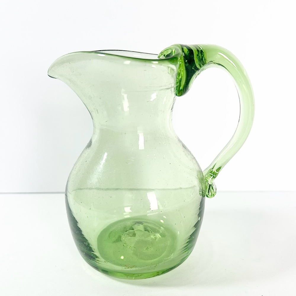 Handblown Glass pitcher creamer clear‎ green art